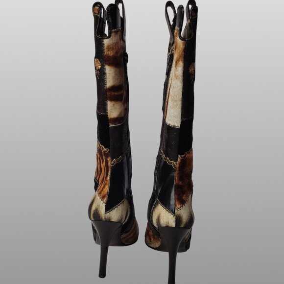 Roberto Cavalli Signature Pony Hair Calfskin Jaguar Print Boots 36 with Box - Picture 6 of 16